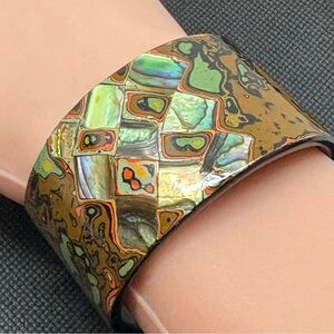 Unique Abalone-Style Inlay Wide Cuff Bracelet